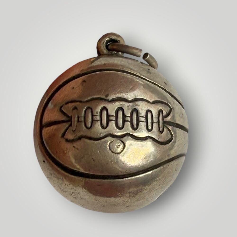 Vintage Sterling Silver Basketball Charm Pendant 3D Sports Ball